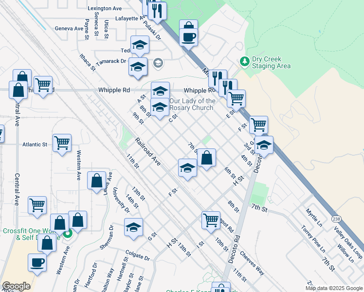 map of restaurants, bars, coffee shops, grocery stores, and more near 33432 8th St in Union City