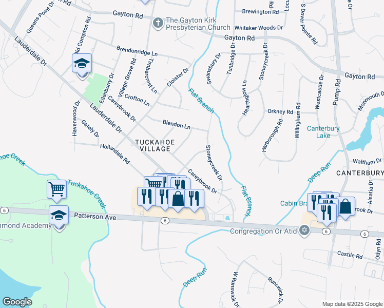 map of restaurants, bars, coffee shops, grocery stores, and more near 1406 Westbriar Drive in Henrico