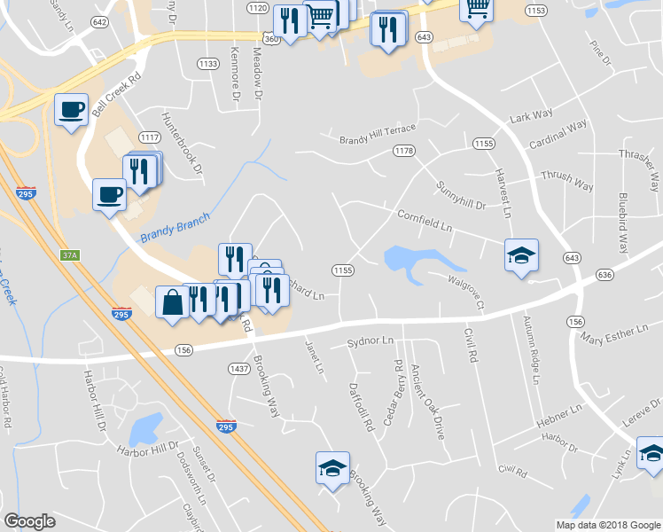 map of restaurants, bars, coffee shops, grocery stores, and more near 7237 Walnut Grove Drive in Mechanicsville