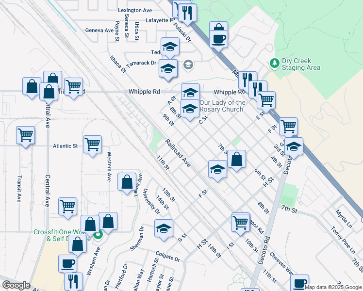 map of restaurants, bars, coffee shops, grocery stores, and more near 33318 Depot Road in Union City