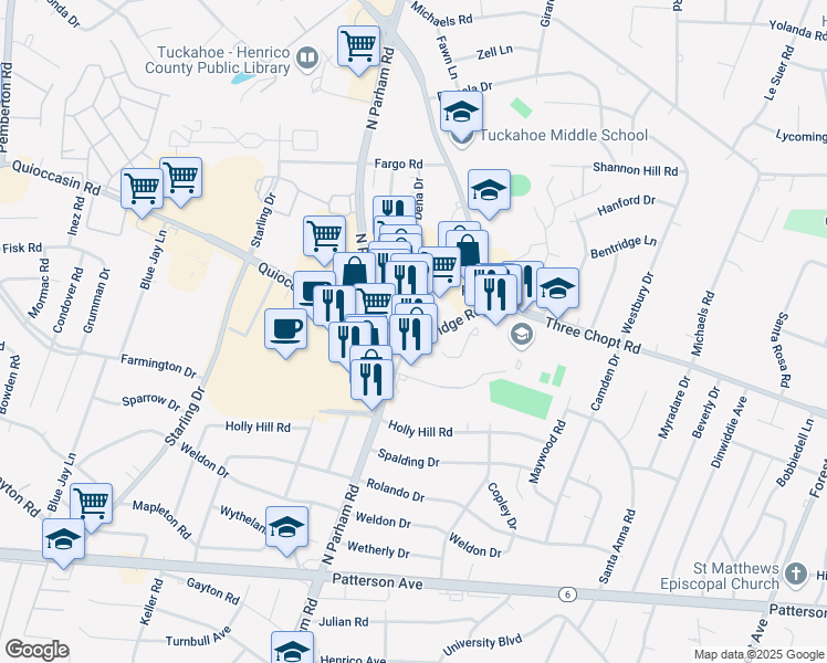 map of restaurants, bars, coffee shops, grocery stores, and more near in Tuckahoe