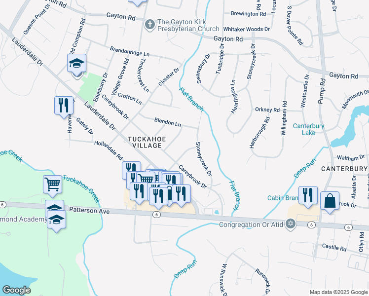 map of restaurants, bars, coffee shops, grocery stores, and more near 1408 Westbriar Drive in Richmond