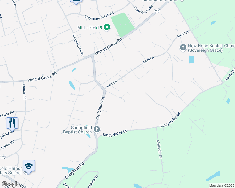 map of restaurants, bars, coffee shops, grocery stores, and more near 7308 Creighton Road in Mechanicsville