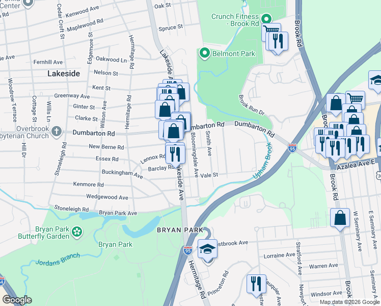 map of restaurants, bars, coffee shops, grocery stores, and more near 5316 Bloomingdale Avenue in Richmond