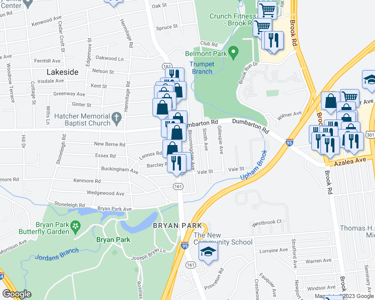 map of restaurants, bars, coffee shops, grocery stores, and more near 5322 Bloomingdale Avenue in Richmond
