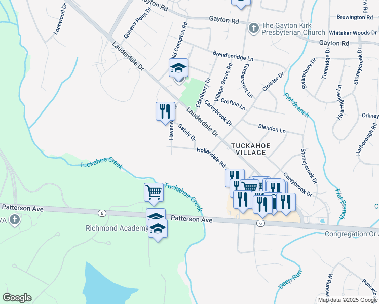 map of restaurants, bars, coffee shops, grocery stores, and more near 1708 Hollandale Road in Richmond