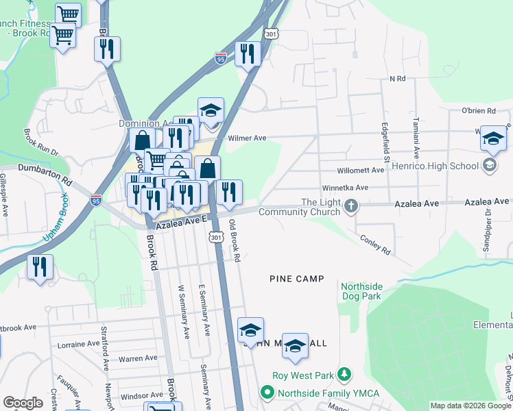 map of restaurants, bars, coffee shops, grocery stores, and more near 897-899 Azalea Avenue in Richmond