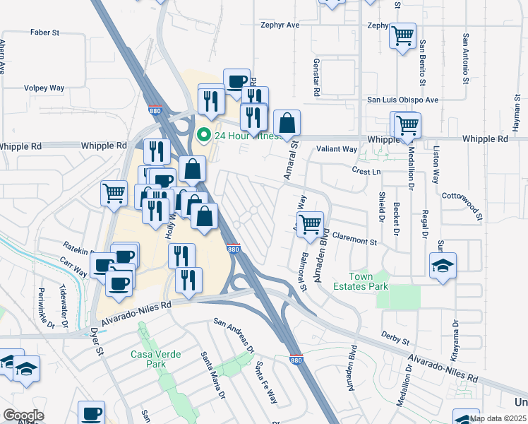 map of restaurants, bars, coffee shops, grocery stores, and more near 2524 Franklin Avenue in Union City