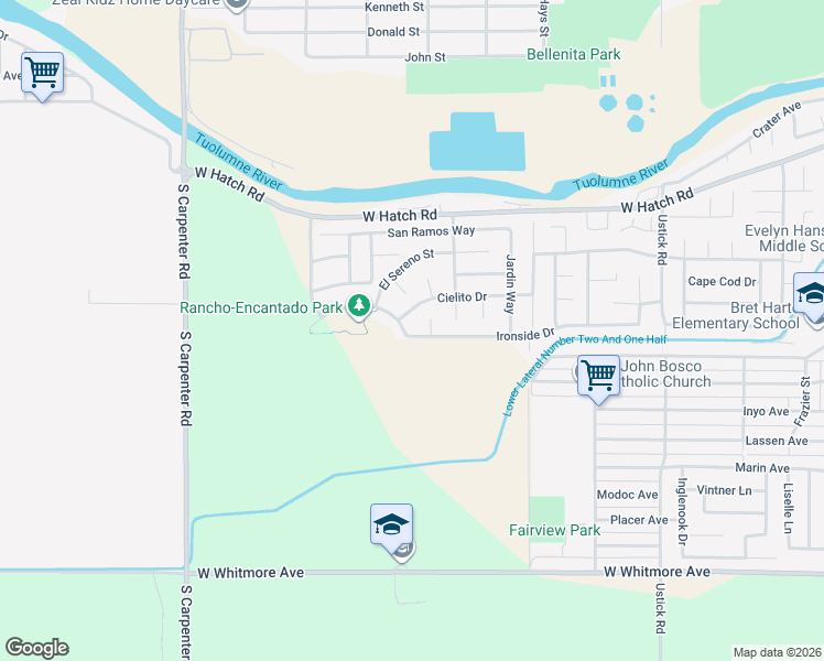map of restaurants, bars, coffee shops, grocery stores, and more near 1901 Saint Salazar Circle in Modesto