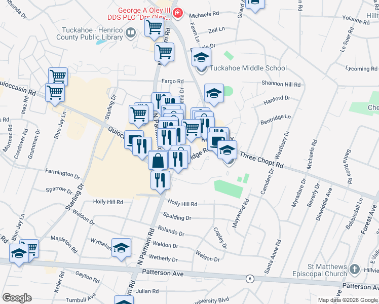 map of restaurants, bars, coffee shops, grocery stores, and more near  in Tuckahoe