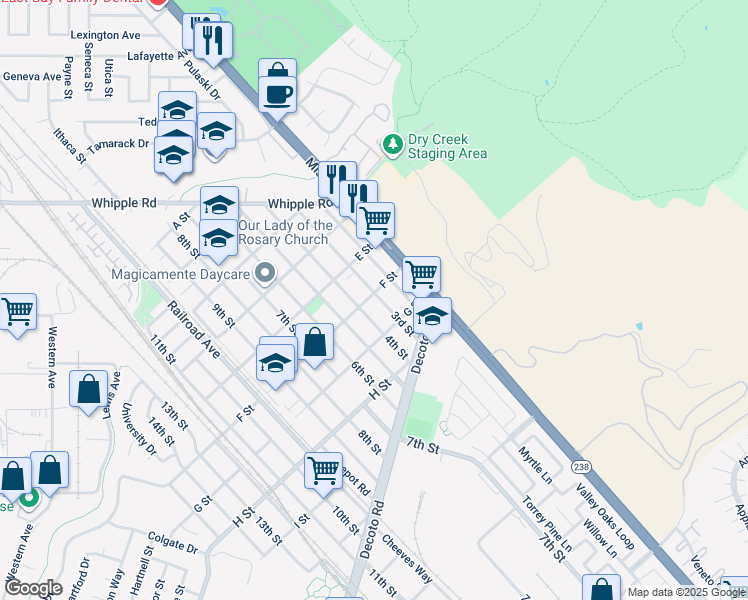 map of restaurants, bars, coffee shops, grocery stores, and more near 33603 3rd Street in Union City