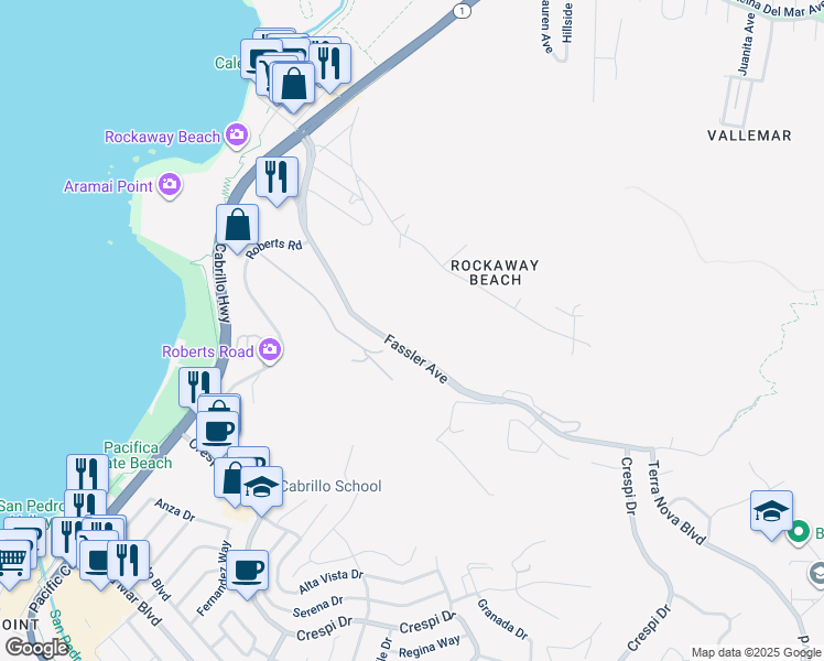 map of restaurants, bars, coffee shops, grocery stores, and more near in Pacifica