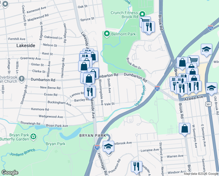 map of restaurants, bars, coffee shops, grocery stores, and more near 5380 Smith Avenue in Henrico