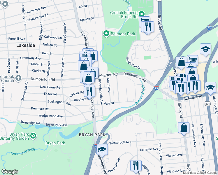 map of restaurants, bars, coffee shops, grocery stores, and more near 5380 Smith Avenue in Henrico
