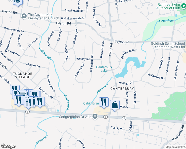 map of restaurants, bars, coffee shops, grocery stores, and more near 1511 Willingham Road in Henrico
