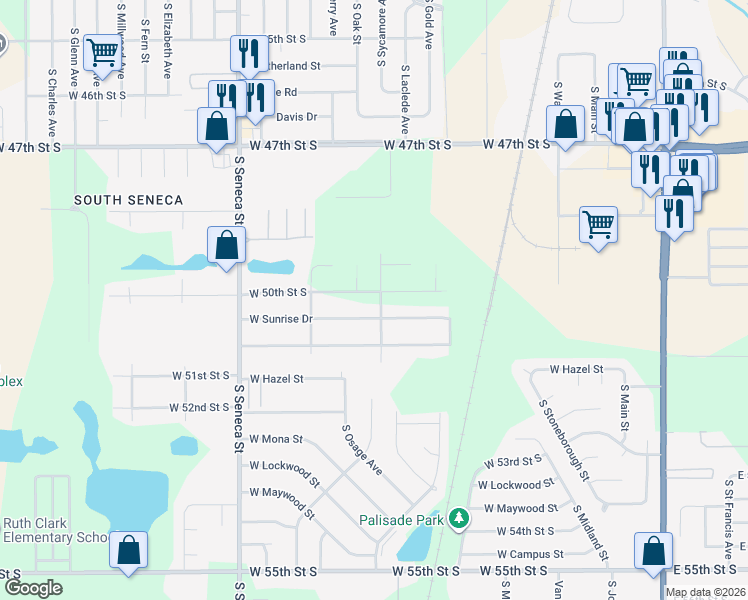 map of restaurants, bars, coffee shops, grocery stores, and more near 717 W Sunrise St in Wichita