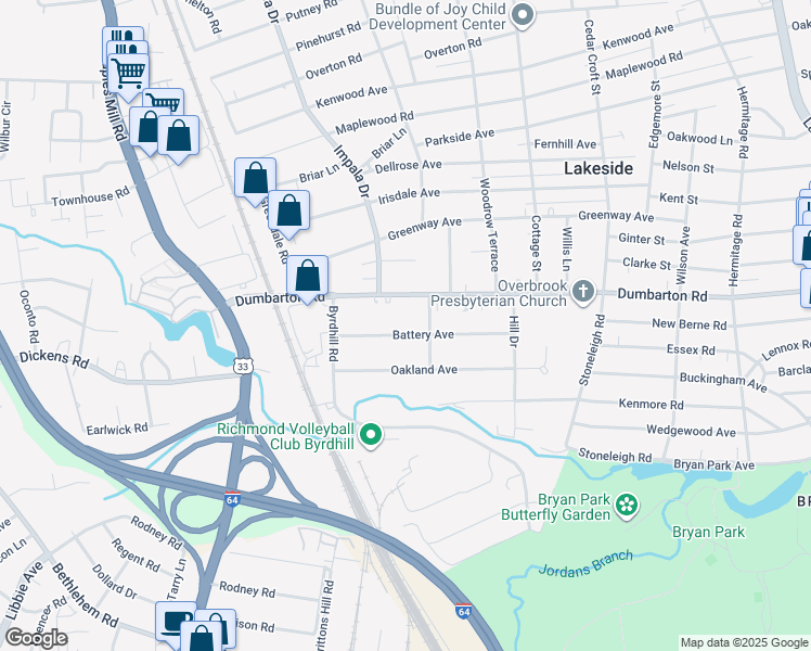 map of restaurants, bars, coffee shops, grocery stores, and more near 2901 Battery Avenue in Richmond