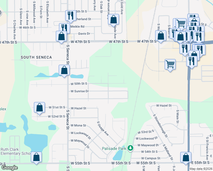 map of restaurants, bars, coffee shops, grocery stores, and more near 717 W Sunrise St in Wichita