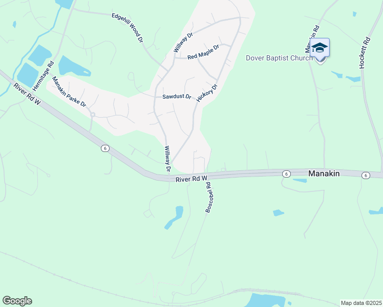 map of restaurants, bars, coffee shops, grocery stores, and more near 108 Hickory Drive in Manakin-Sabot