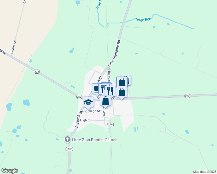 map of restaurants, bars, coffee shops, grocery stores, and more near West Railroad Avenue in Hardin County