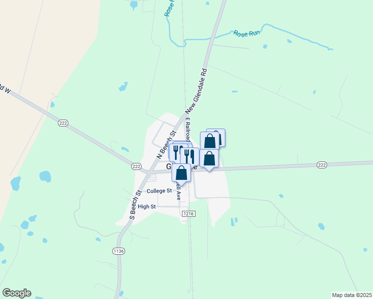 map of restaurants, bars, coffee shops, grocery stores, and more near West Railroad Avenue in Hardin County