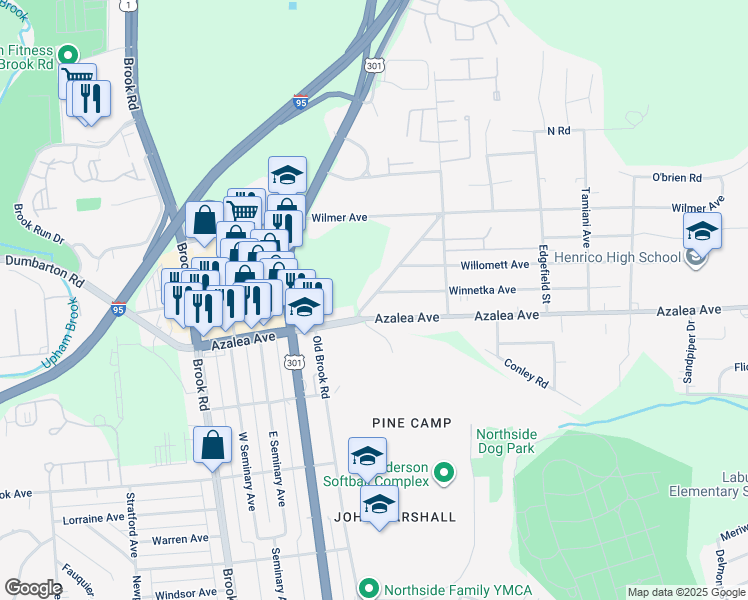 map of restaurants, bars, coffee shops, grocery stores, and more near 835 Winnetka Avenue in Richmond
