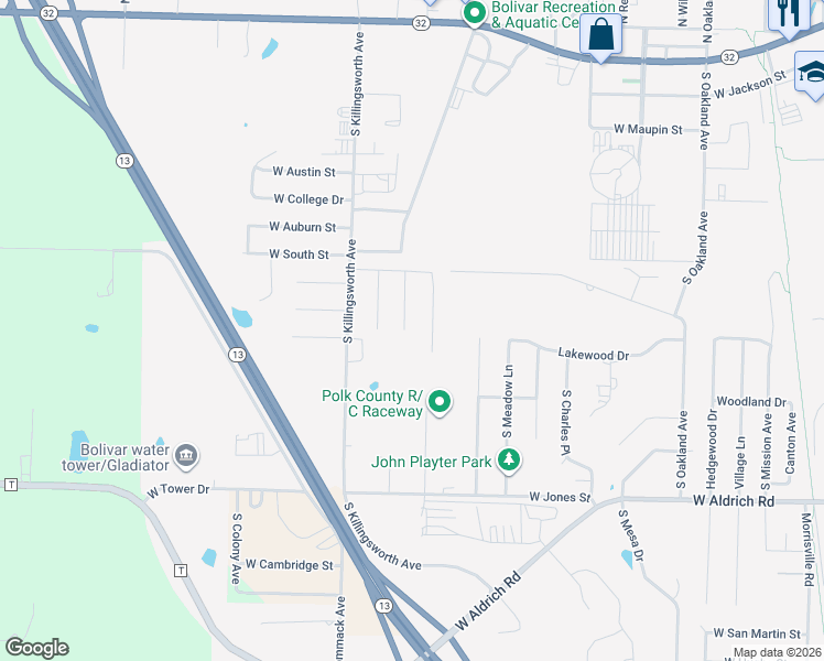 map of restaurants, bars, coffee shops, grocery stores, and more near 1205 South Martin Avenue in Bolivar