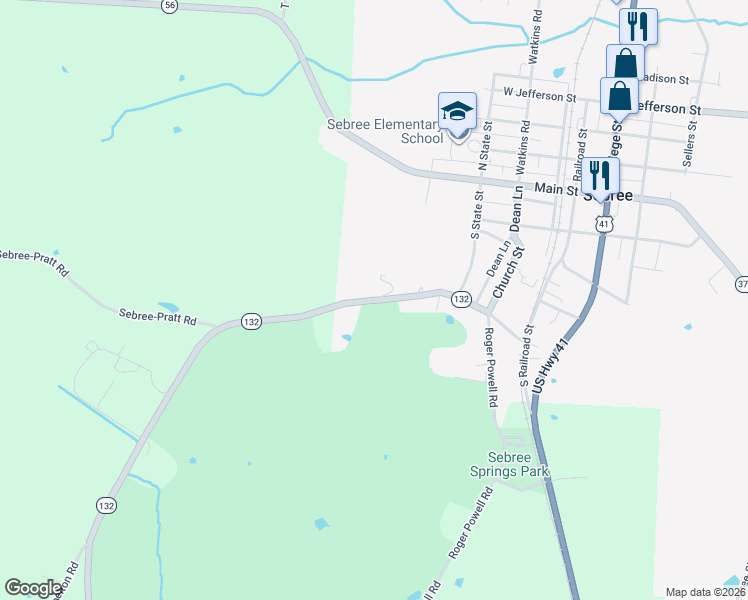 map of restaurants, bars, coffee shops, grocery stores, and more near 119 Kentucky 132 in Sebree