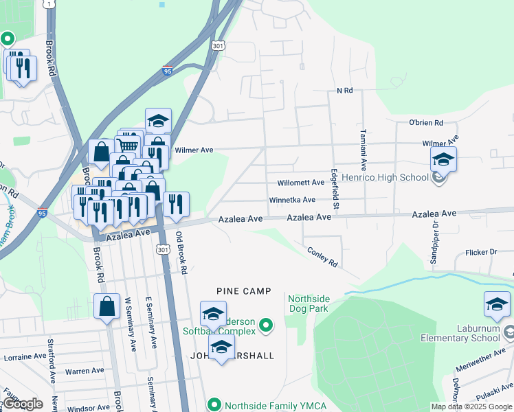 map of restaurants, bars, coffee shops, grocery stores, and more near 807 Winnetka Avenue in Richmond