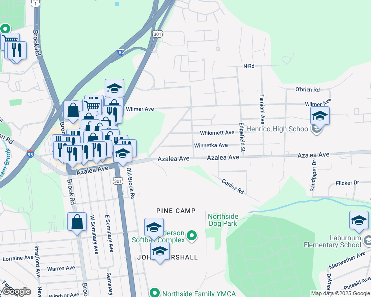 map of restaurants, bars, coffee shops, grocery stores, and more near 807 Winnetka Avenue in Richmond