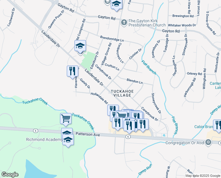 map of restaurants, bars, coffee shops, grocery stores, and more near 1613 Lauderdale Drive in Richmond