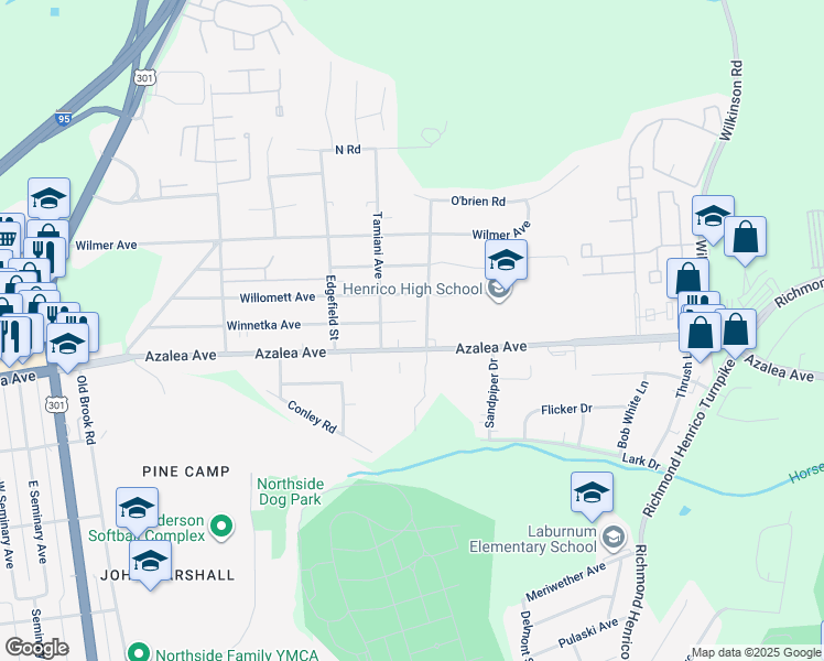 map of restaurants, bars, coffee shops, grocery stores, and more near 407 Winnetka Avenue in Richmond
