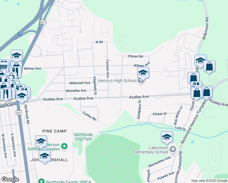 map of restaurants, bars, coffee shops, grocery stores, and more near 411 Winnetka Avenue in Richmond