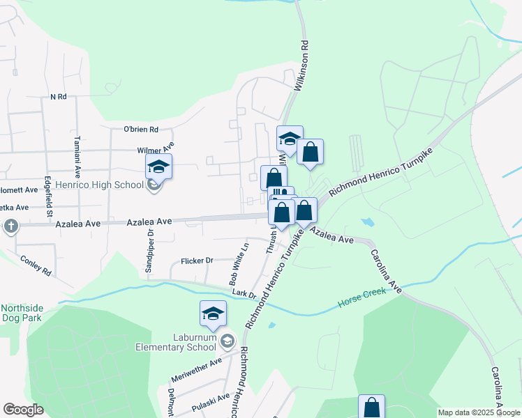 map of restaurants, bars, coffee shops, grocery stores, and more near in Henrico County