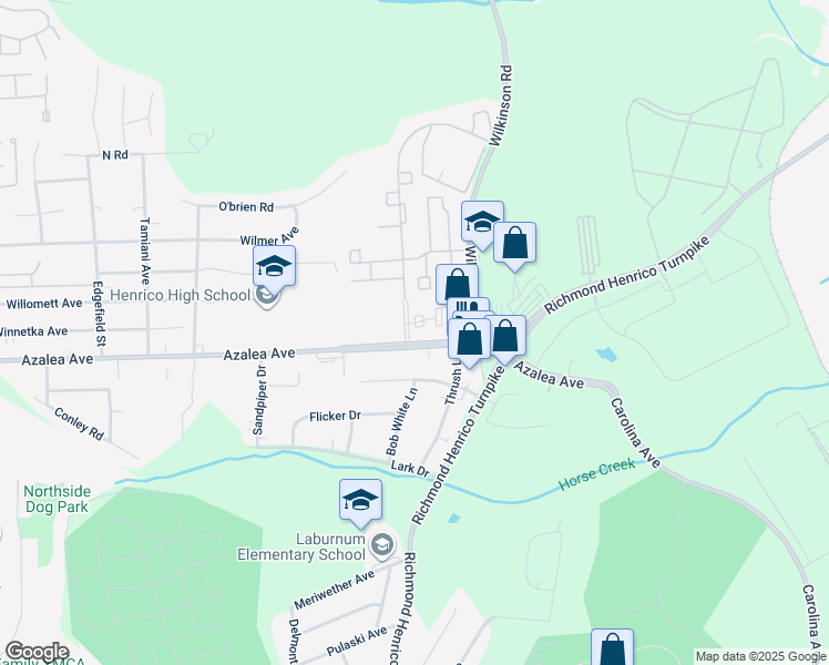 map of restaurants, bars, coffee shops, grocery stores, and more near 241 Knighthood Court in Richmond