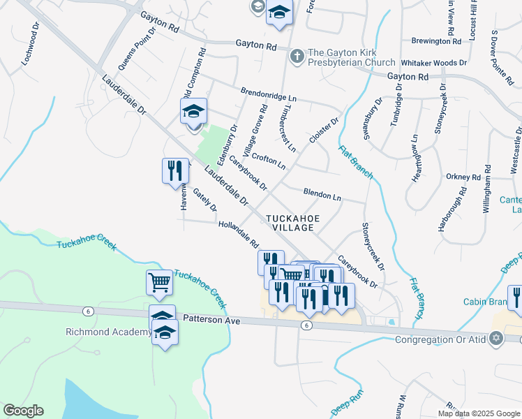 map of restaurants, bars, coffee shops, grocery stores, and more near 1615 Lauderdale Drive in Richmond