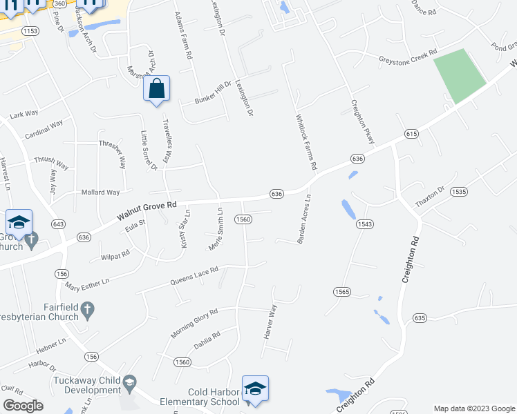 map of restaurants, bars, coffee shops, grocery stores, and more near 6256 Violet Circle in Mechanicsville