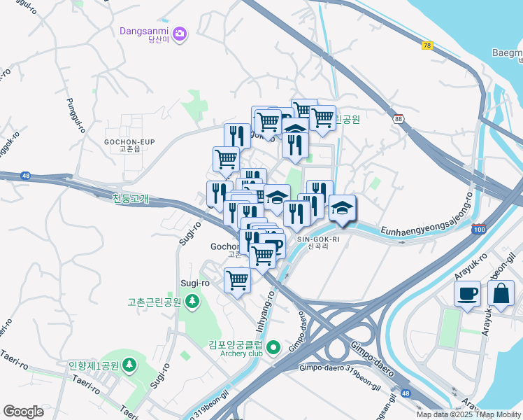 map of restaurants, bars, coffee shops, grocery stores, and more near in Gimpo-si