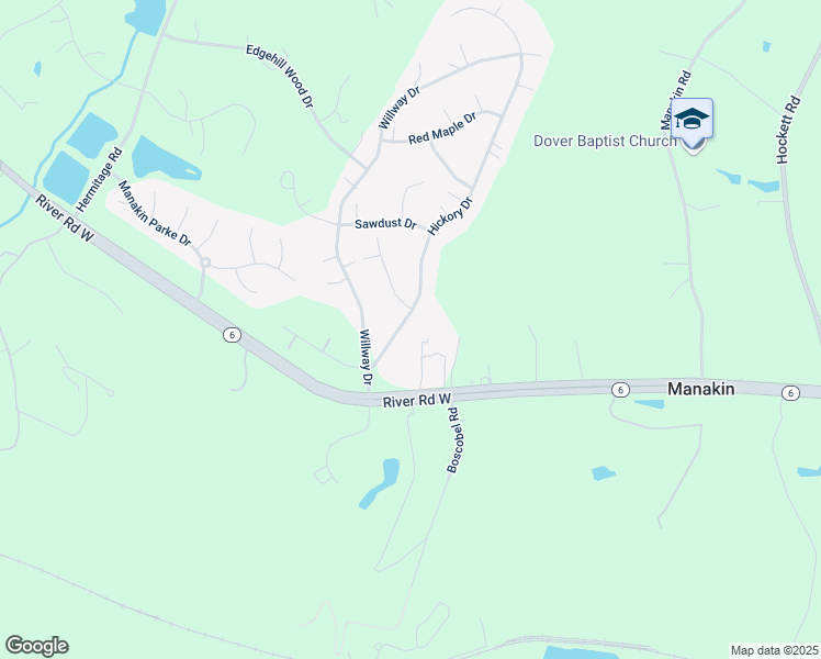 map of restaurants, bars, coffee shops, grocery stores, and more near 108 Hickory Drive in Manakin-Sabot