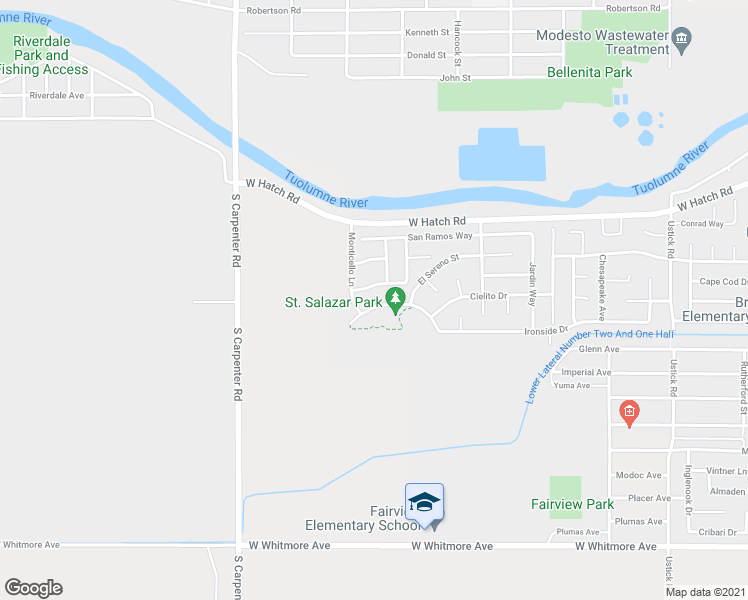 map of restaurants, bars, coffee shops, grocery stores, and more near 2033 Saint Salazar Circle in Modesto