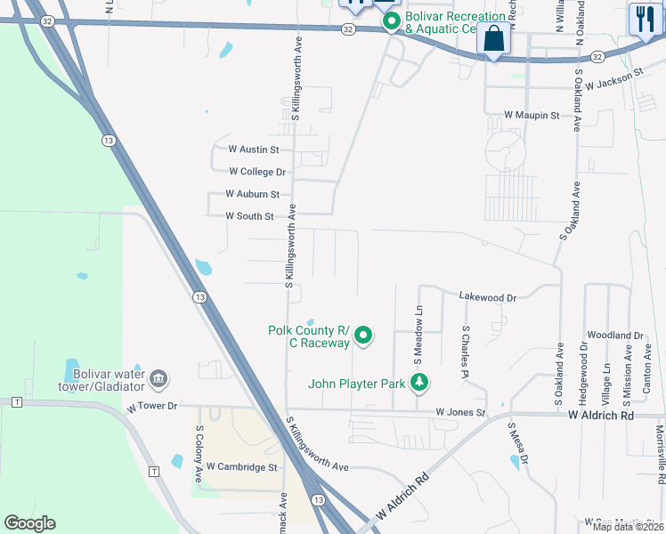 map of restaurants, bars, coffee shops, grocery stores, and more near 1205 South Martin Avenue in Bolivar