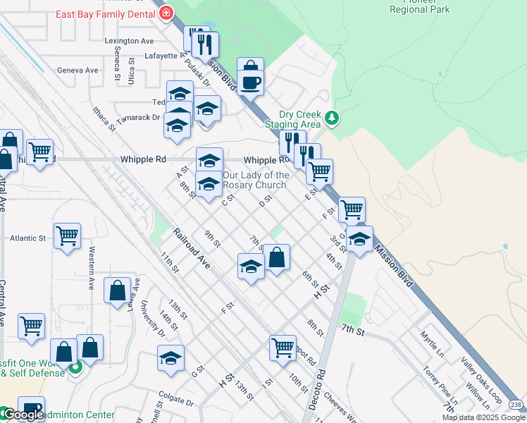 map of restaurants, bars, coffee shops, grocery stores, and more near 33411 5th Street in Union City