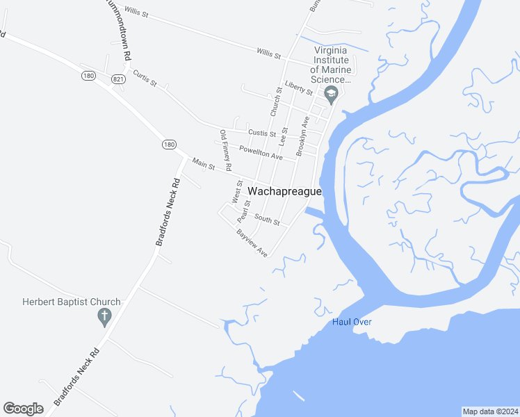 map of restaurants, bars, coffee shops, grocery stores, and more near 5 Center Street in Wachapreague