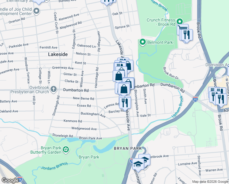 map of restaurants, bars, coffee shops, grocery stores, and more near 2109 Dumbarton Road in Richmond