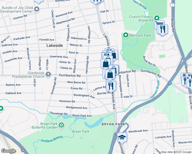 map of restaurants, bars, coffee shops, grocery stores, and more near 2119 Dumbarton Road in Richmond