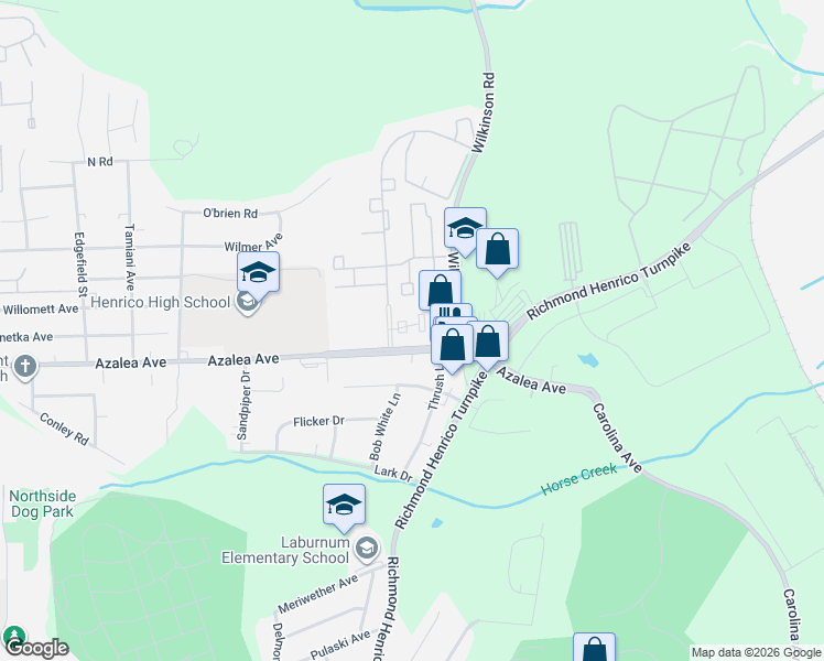 map of restaurants, bars, coffee shops, grocery stores, and more near in Henrico County