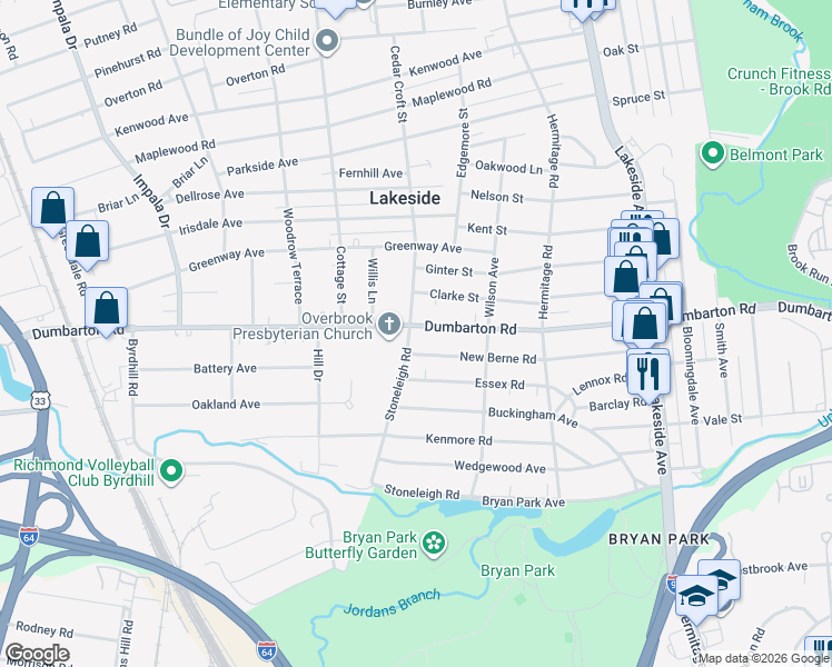 map of restaurants, bars, coffee shops, grocery stores, and more near 2425 Dumbarton Road in Richmond
