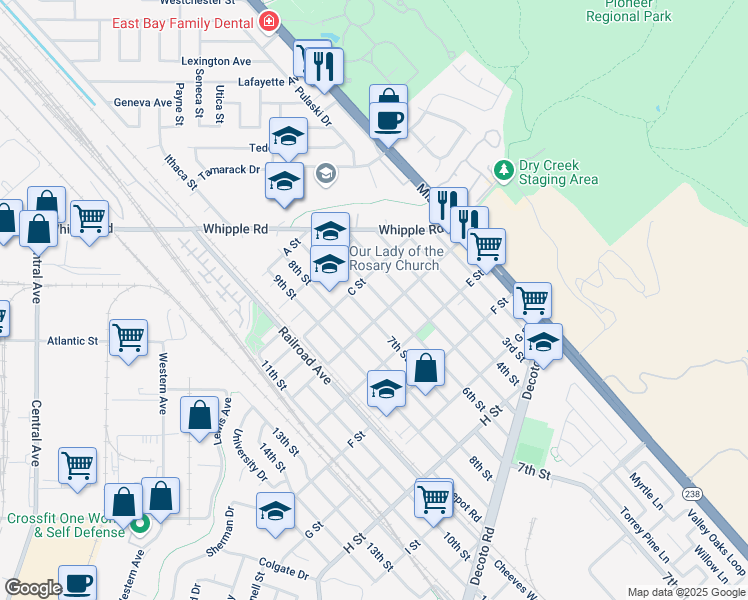 map of restaurants, bars, coffee shops, grocery stores, and more near 33335 6th Street in Union City