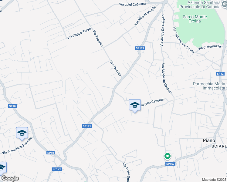 map of restaurants, bars, coffee shops, grocery stores, and more near 144 Via delle Ginestre in Pedara