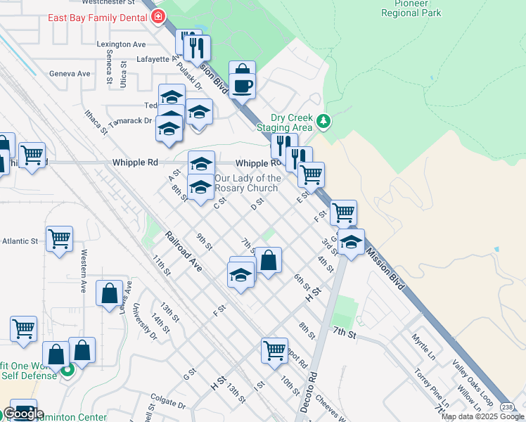 map of restaurants, bars, coffee shops, grocery stores, and more near 33411 5th Street in Union City